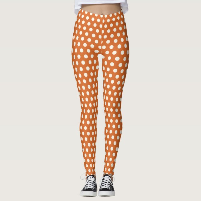 Autumn Red and White Polka Dot Leggings (Front)