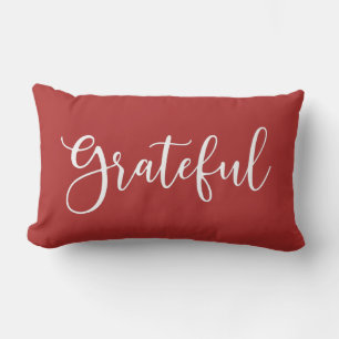 Autumn Red and White Script Grateful Lumbar Pillow