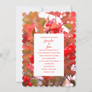 Autumn Red Berries Fall Leaves Berry Cool Wedding Invitation