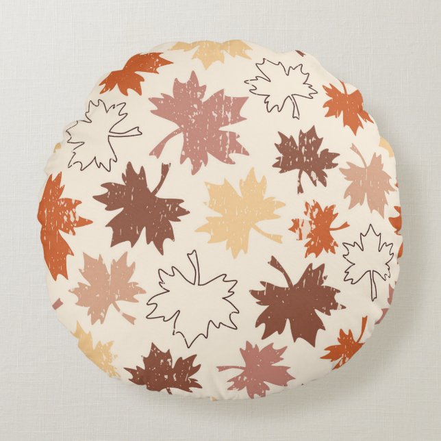 Autumn red brown maple leaves earth tones round pillow (Front)
