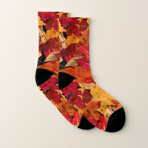 Autumn Red Brown Yellow Orange Pattern Socks