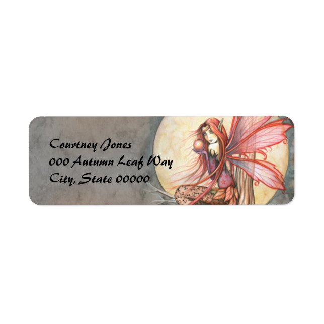 Autumn Red Fairy Fantasy Art Label (Front)