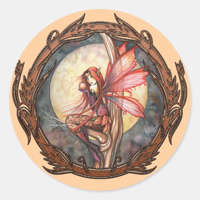 Autumn Red Fairy Fantasy Art Stickers (Front)