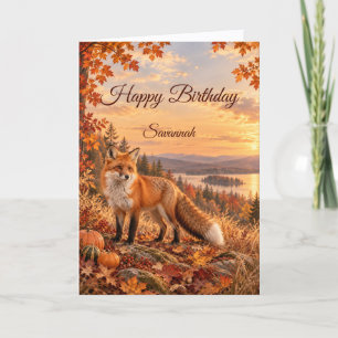 Autumn Red Fox Harvest Woodland Birthday Card