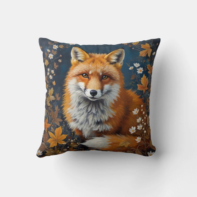 Autumn Red Fox – Orange Fox Illustration Throw Pillow (Back)