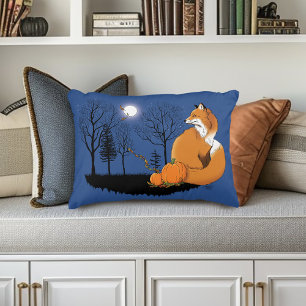 Autumn Red Fox Pumpkins Woodland Fall Blue Accent Pillow
