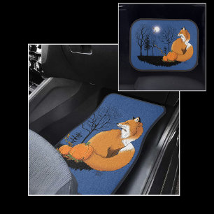 Autumn Red Fox Pumpkins Woodland Fall Blue Car Floor Mat