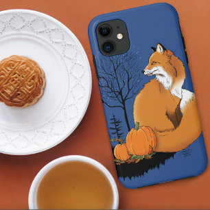 Autumn Red Fox Pumpkins Woodland Fall Blue iPhone 11 Case