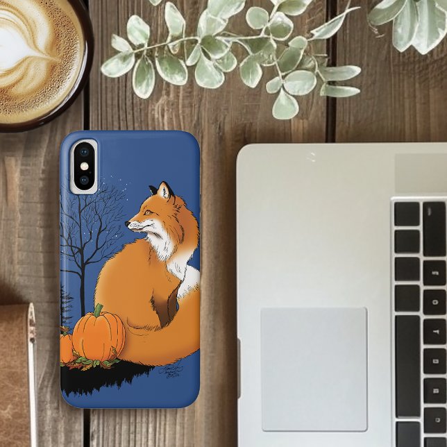 Autumn Red Fox Pumpkins Woodland Fall Blue Case-Mate iPhone Case (Creator Uploaded)