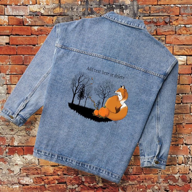 Autumn Red Fox Pumpkins Woodland Fall Blue Denim Jacket (Creator Uploaded)