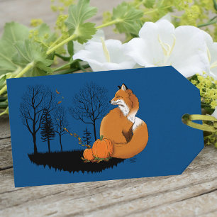 Autumn Red Fox Pumpkins Woodland Fall Blue Gift Tags