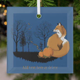 Autumn Red Fox Pumpkins Woodland Fall Blue Glass Ornament