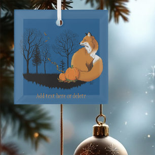Autumn Red Fox Pumpkins Woodland Fall Blue Glass Ornament