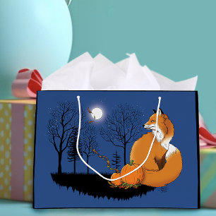 Autumn Red Fox Pumpkins Woodland Fall Blue Large Gift Bag