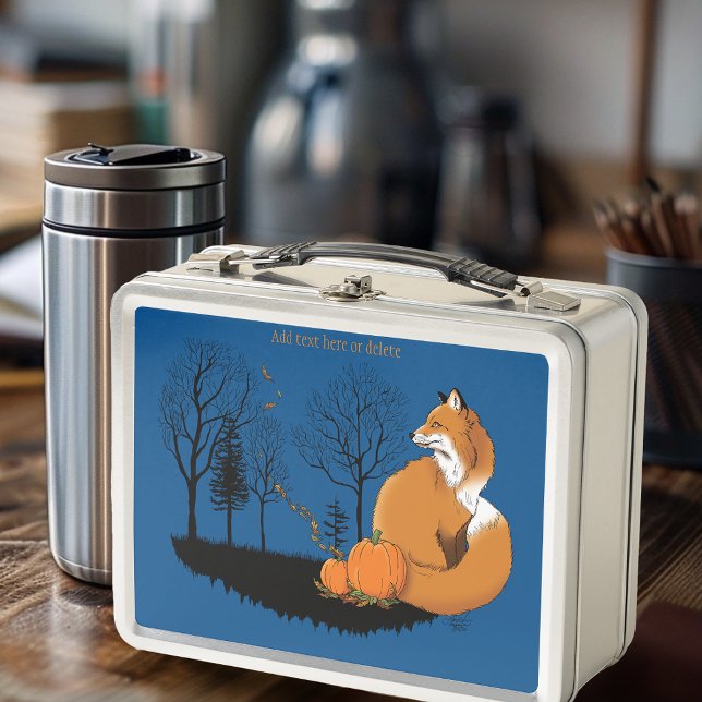 Autumn Red Fox Pumpkins Woodland Fall Blue Metal Lunch Box (Creator Uploaded)