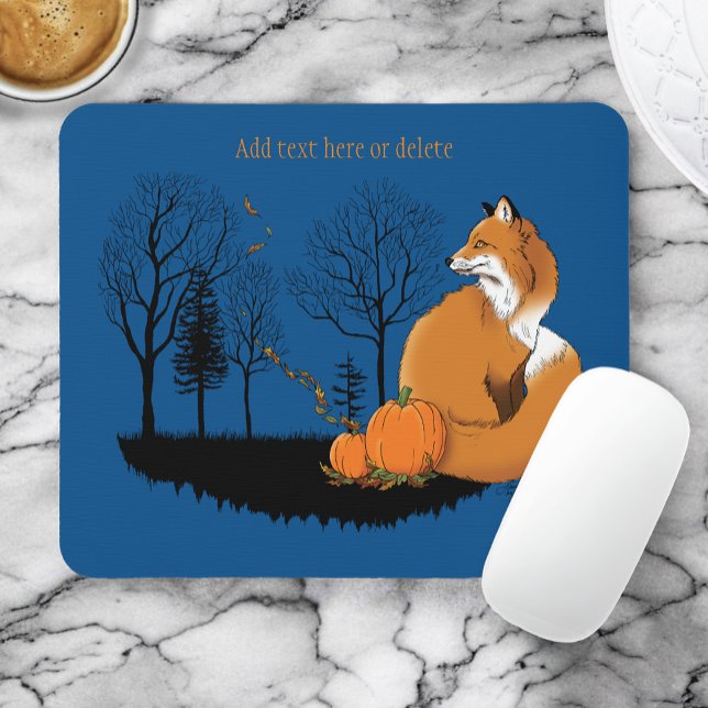Autumn Red Fox Pumpkins Woodland Fall Blue Mouse Pad (Creator Uploaded)