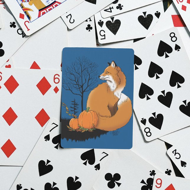 Autumn Red Fox Pumpkins Woodland Fall Blue Poker Cards (Creator Uploaded)