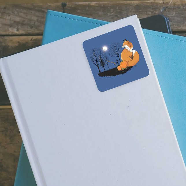 Autumn Red Fox Pumpkins Woodland Fall Blue Square Sticker (Creator Uploaded)