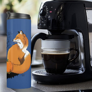 Autumn Red Fox Pumpkins Woodland Fall Blue Thermal Tumbler
