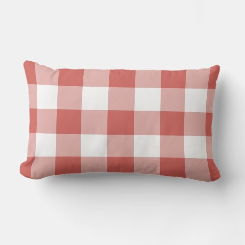 Autumn Red Gingham Check Pattern Lumbar Pillow