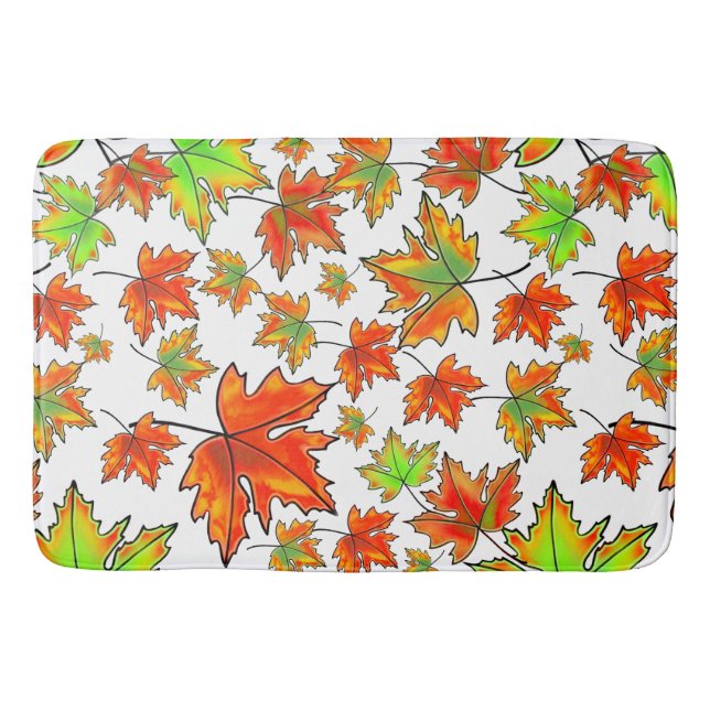 Autumn red green orange leaves maple leaves bath mat (Front)