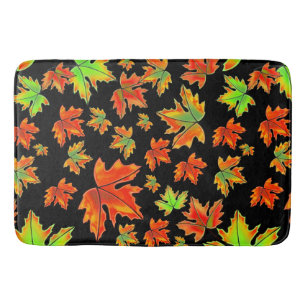 Autumn red green orange leaves maple leaves bath mat