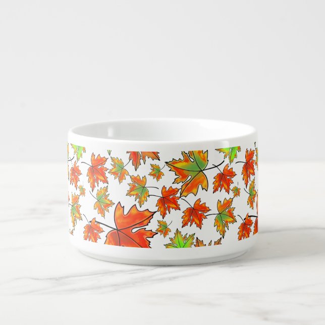 Autumn red green orange leaves maple leaves bowl (Center)