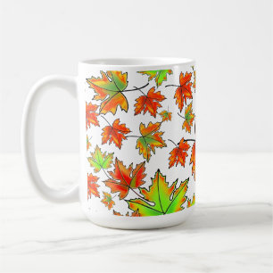 Autumn red green orange leaves maple leaves coffee mug