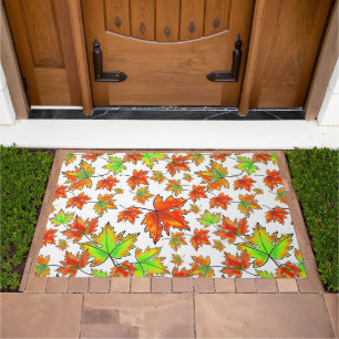 Autumn red green orange leaves maple leaves doormat