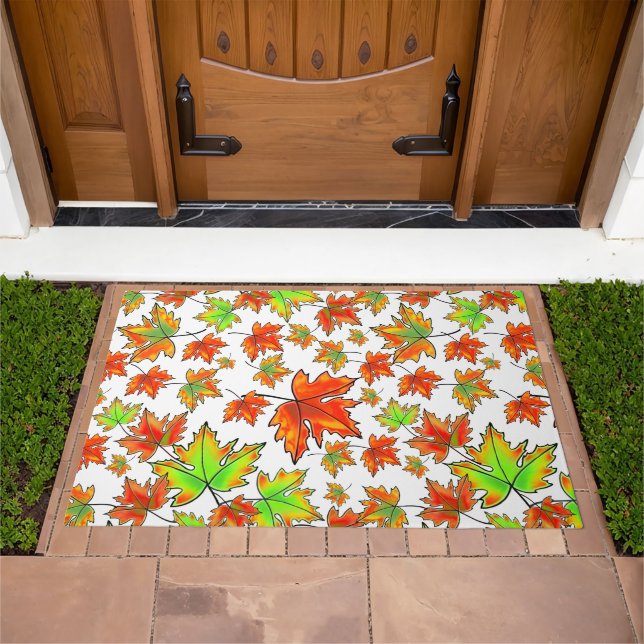 Autumn red green orange leaves maple leaves doormat (Outdoor)