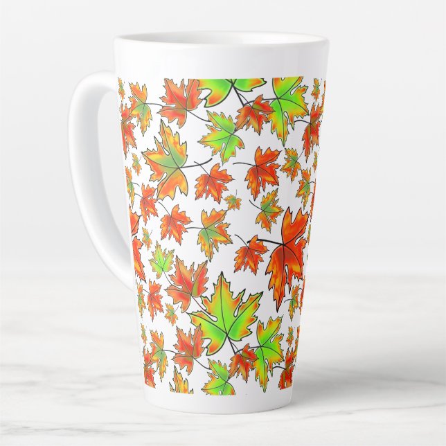 Autumn red green orange leaves maple leaves latte mug (Left Angle)