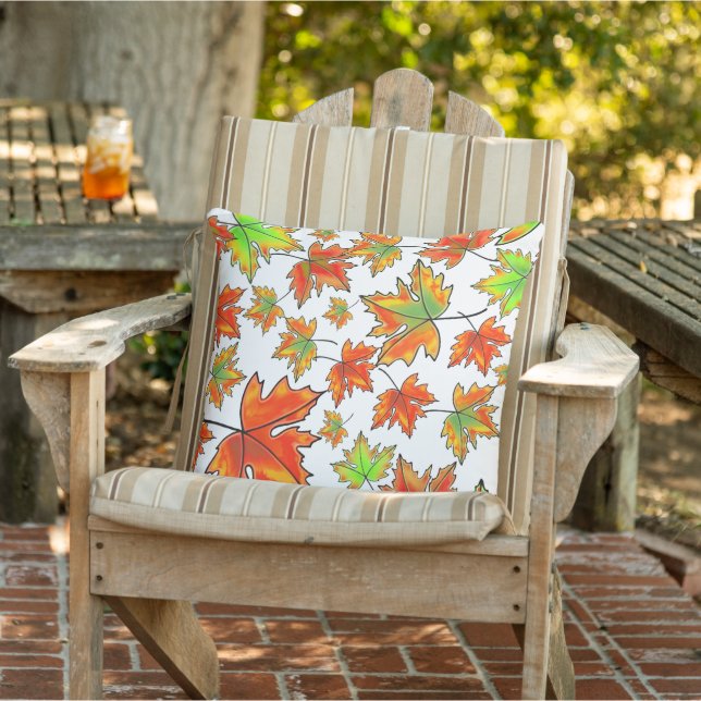 Autumn red green orange leaves maple leaves outdoor pillow (Chair)
