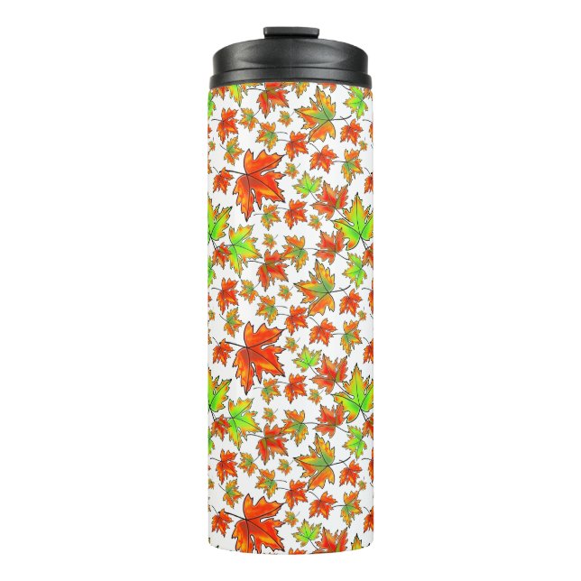 Autumn red green orange leaves maple leaves thermal tumbler (Front)