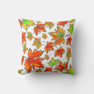 Autumn red green orange leaves maple leaves throw pillow