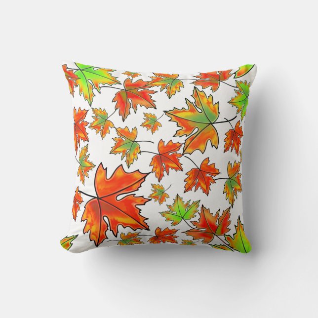 Autumn red green orange leaves maple leaves throw pillow (Front)
