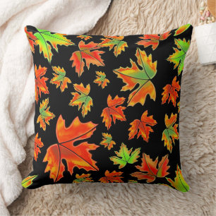 Autumn red green orange leaves maple leaves throw pillow