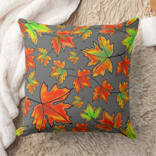 Autumn red green orange leaves maple leaves throw pillow