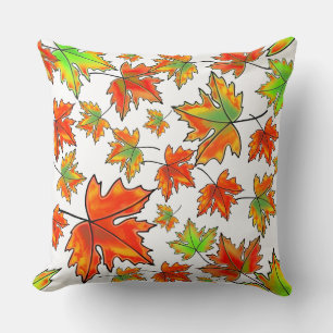 Autumn red green orange leaves maple leaves throw pillow