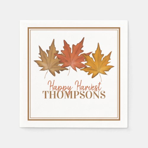 Autumn Red Leaves Rustic Harvest Family Custom Napkins