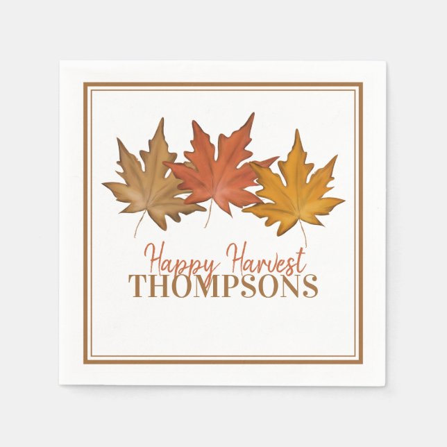 Autumn Red Leaves Rustic Harvest Family Custom Napkins (Front)