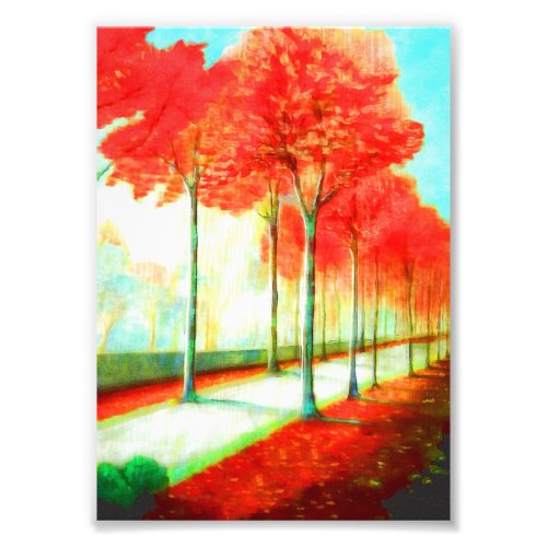 Autumn Red Leaves Trees Way Scenic Art Photo Print