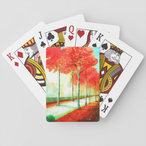Autumn Red Leaves Trees Way Scenic Art Poker Cards