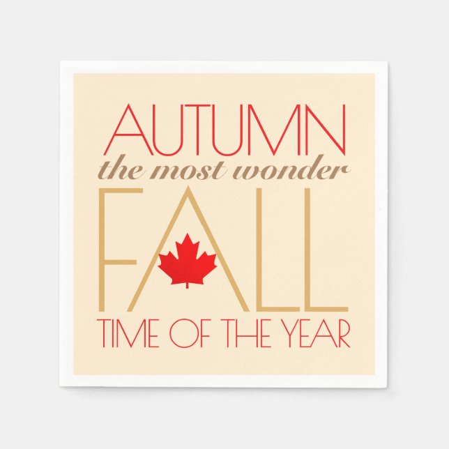 Autumn Red Leaves Word Art Wonder Fall ... Napkins (Front)