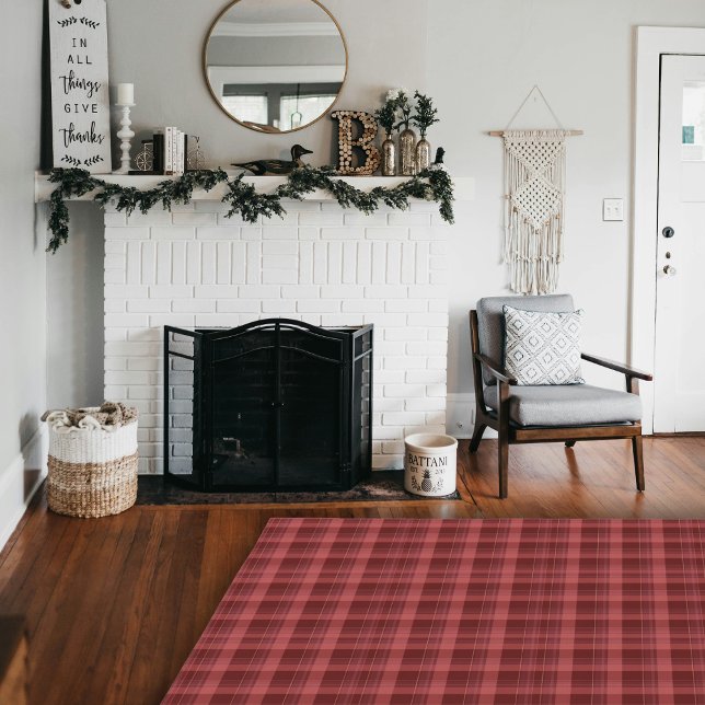 Autumn Red Modern Boho Framhouse Plaid Area  Rug (Autumn Red Modern Boho Framhouse Plaid Area Rug)