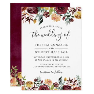 Autumn Red Orange Botanical Fl Fall Wedding Invitation Autumn Red Orange Botanical Fl Fall Wedding Invitation