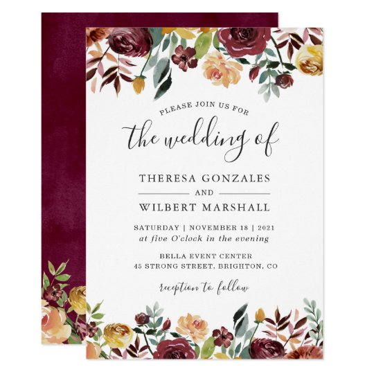 Autumn Red Orange Botanical Floral Fall Wedding Invitation