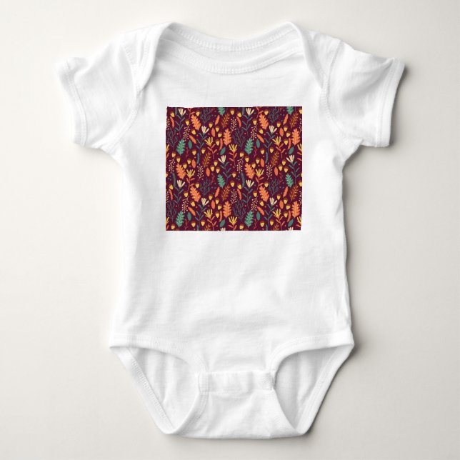 Autumn Red-Orange Vintage Motif Baby Bodysuit (Front)