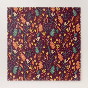 Autumn Red-Orange Vintage Motif Jigsaw Puzzle