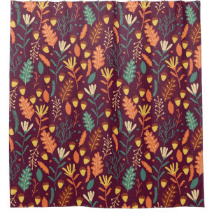 Autumn Red-Orange Vintage Motif Shower Curtain
