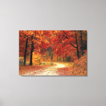 Autumn Red Season Landscape Stretched Canvas Print